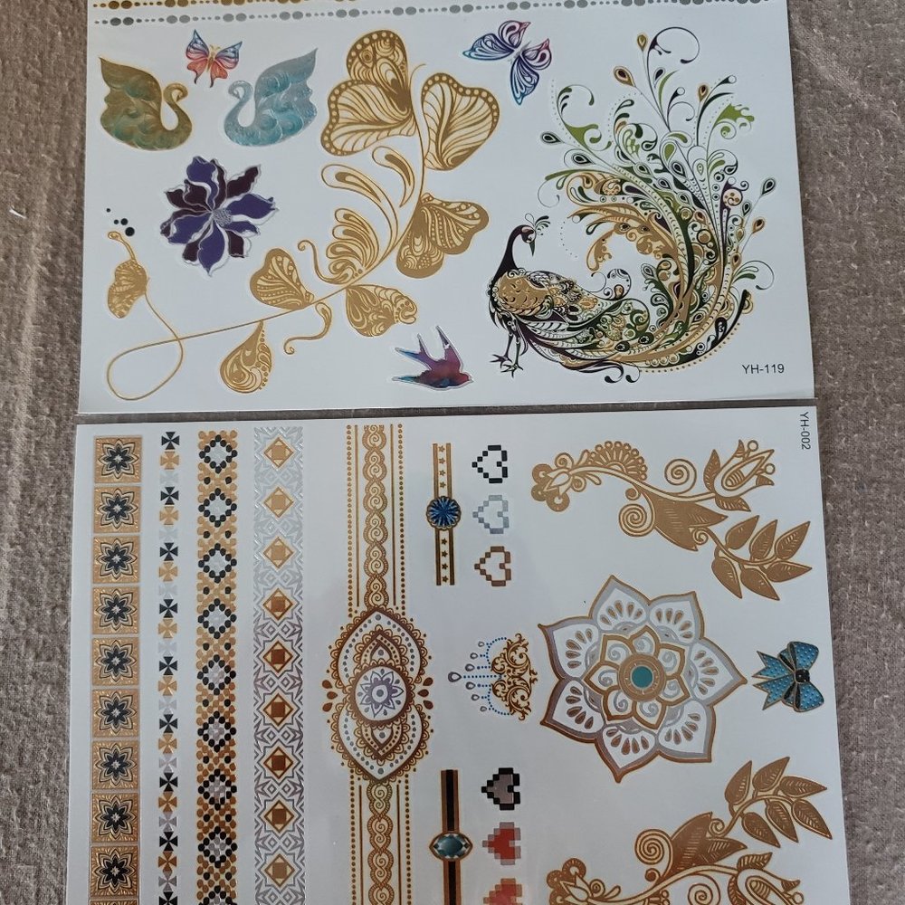 3 sheets Golden Silver Temporary Tattoo - Picture 4 of 16